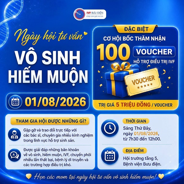 Than gia Ngày hội tư vấn vô sinh hiếm muộn 2026 tại IVF Bưu điện câc gia đình cơ hội 100% trúng thưởng voucher trị giá 5 triệu hỗ trợ kinh phí khi làm IVF