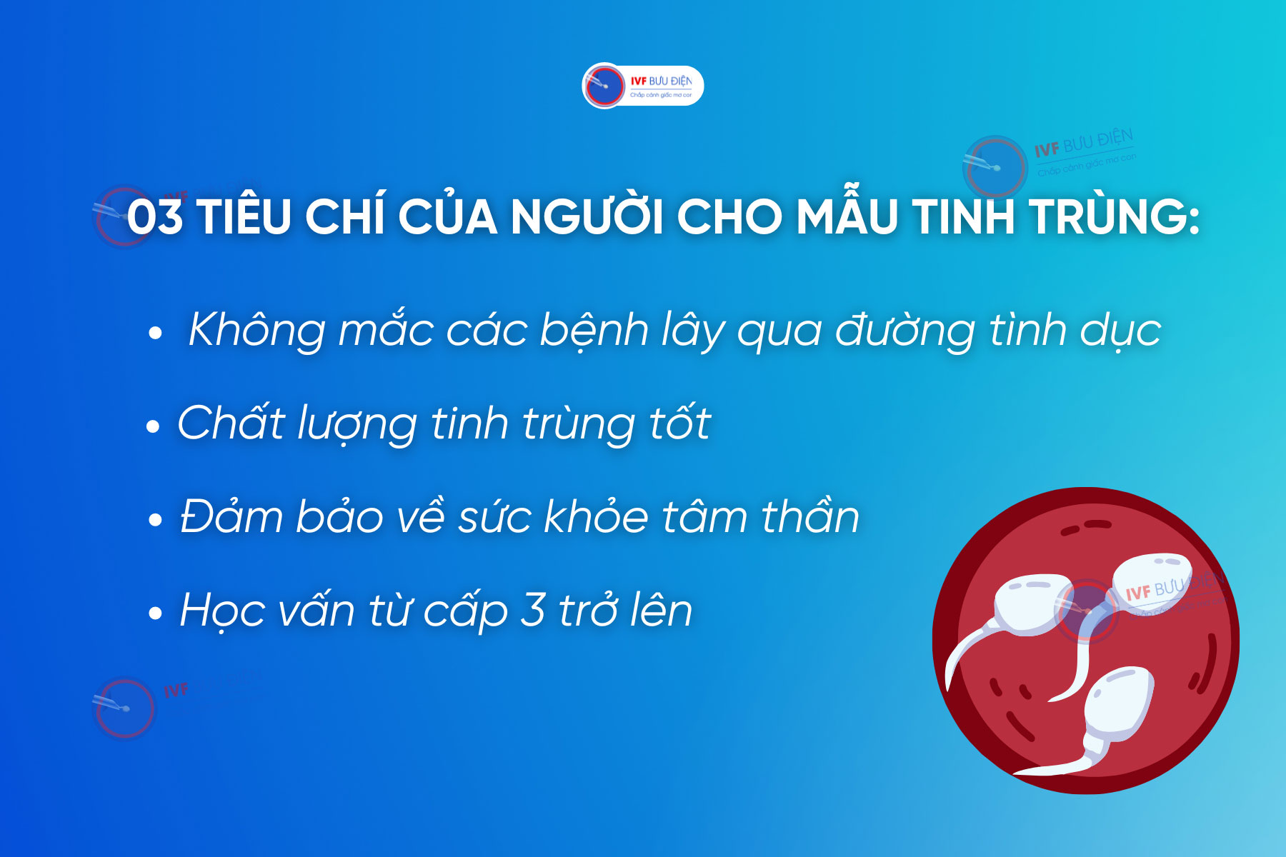 Người cho mẫu tinh trùng cần phải đảm bảo 03 tiêu chí