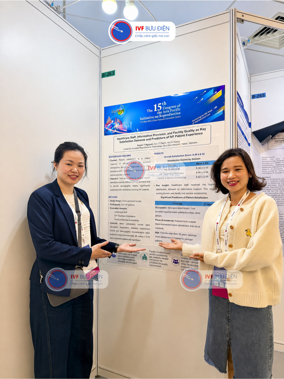 ThS Điều dưỡng Nguyễn Thị Huyền chụp hình lưu niệm bài báo cáo: “Sự hài lòng của người bệnh thực hiện IVF”. tại ASPIRE 2026.