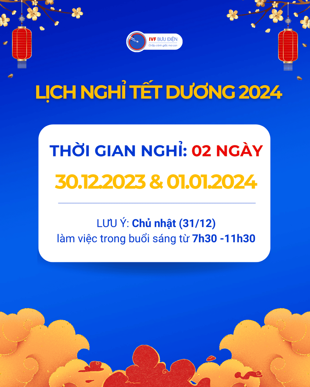 Lịch nghỉ Tết Dương 2024 IVF Bưu điện