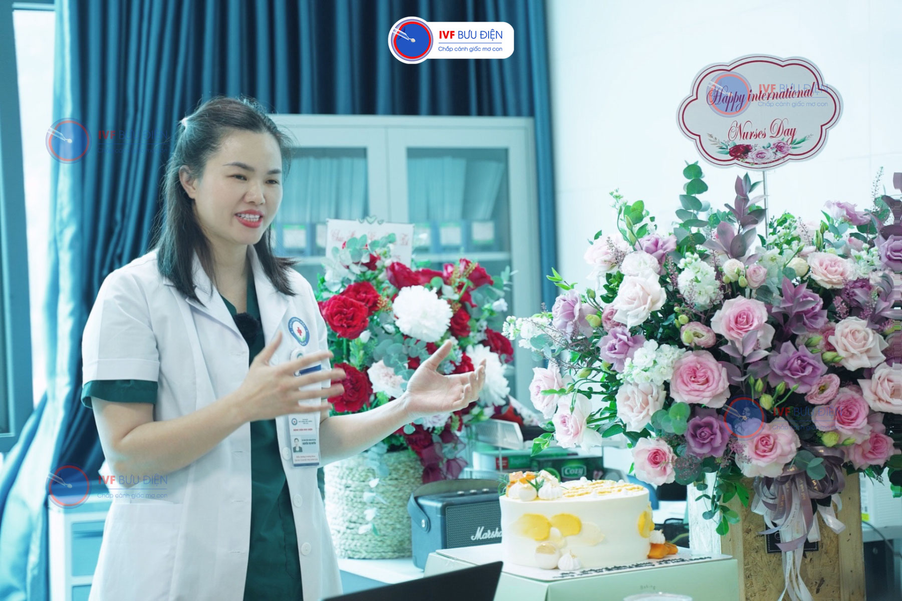 chị Huyền, điều dưỡng trưởng IVF Bưu điện phát biểu tại buổi tọa đàm nhân ngày quốc tế điều dưỡng